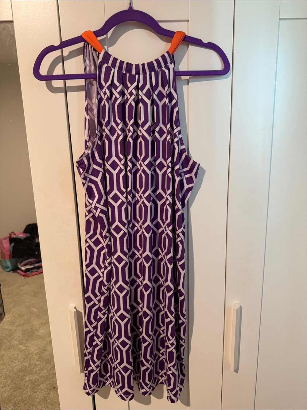 Mud Pie Purple and Orange Geometric Halter Mini Dress with Orange Straps
